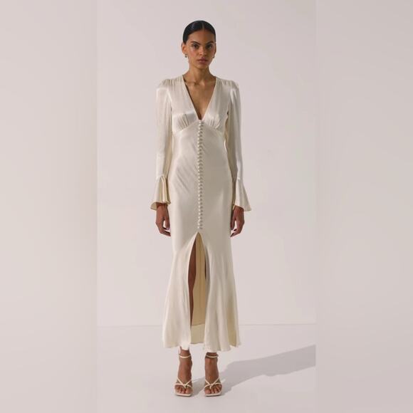 Shona Joy Dresses & Skirts - DISCOUNTED!!!!! NWT La Lune Frill Cuff Bias Midi Dress - Cream